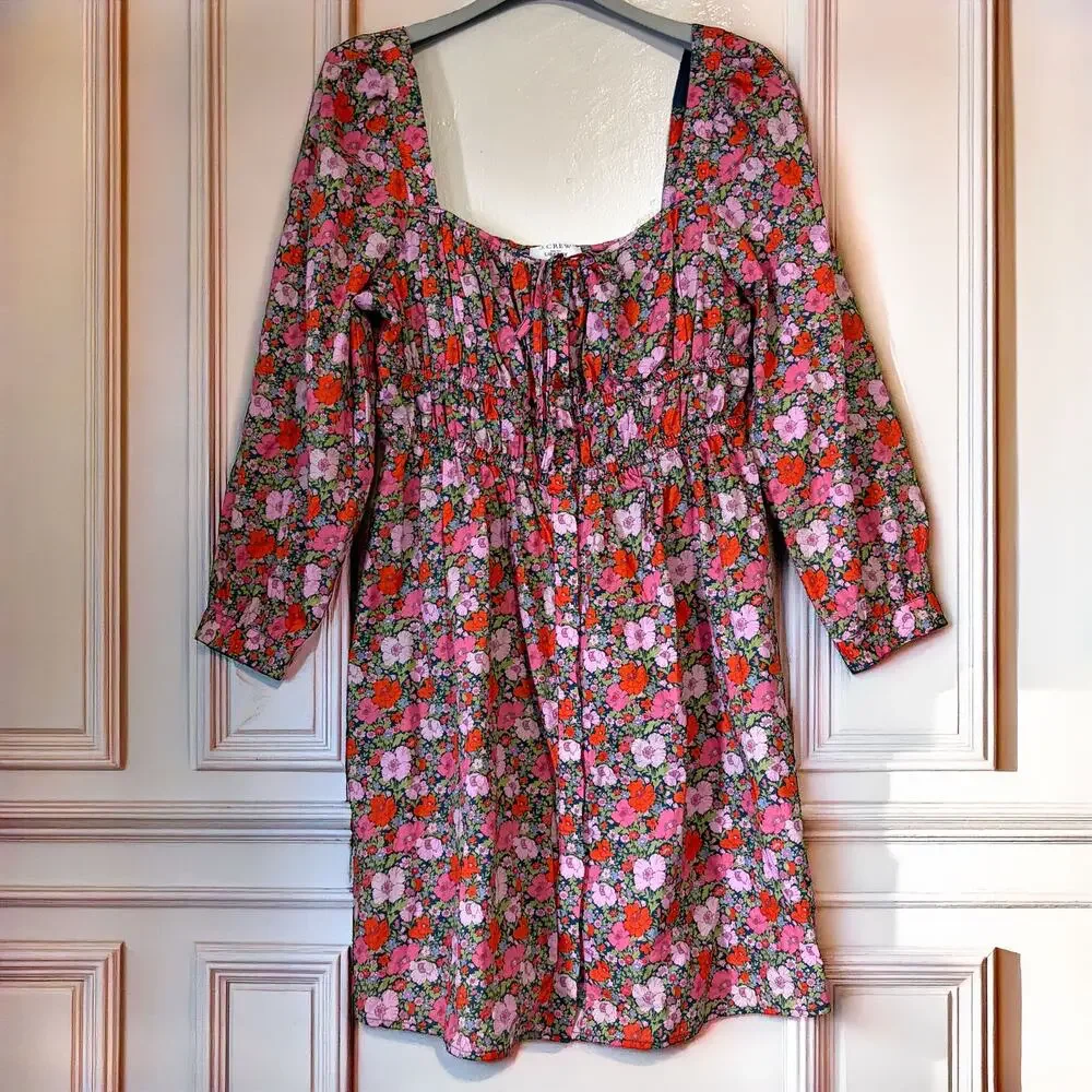 J.CREW Cinched Waist Cotton Floral Babydoll Mini Dress in Liberty Meadow Size 12